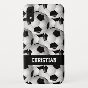 Gepersonaliseerd Voetbal Patroon zwart wit iPhone XR Hoesje