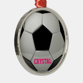 Gepersonaliseerd Voetbal roze versiering Metalen Ornament (Rechts)