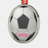 Gepersonaliseerd Voetbal roze versiering Metalen Ornament (Links)