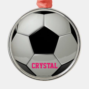 Gepersonaliseerd Voetbal roze versiering Metalen Ornament
