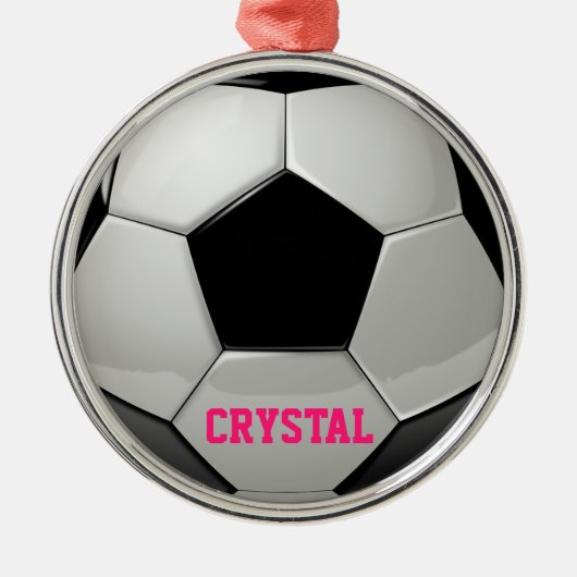 Gepersonaliseerd Voetbal roze versiering Metalen Ornament (Voorkant)