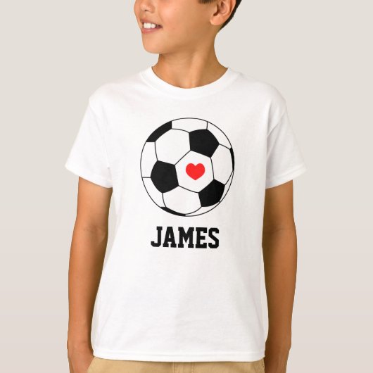 Gepersonaliseerd Voetbal sport met hart Wit T-shirt (Voorkant)