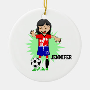 Gepersonaliseerd voetbalmeisje keramisch ornament