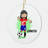 Gepersonaliseerd voetbalmeisje keramisch ornament (Links)