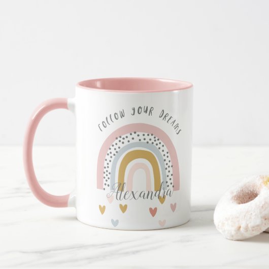 Gepersonaliseerd Volg je droomroze regenboognaam Mok (Met donut)