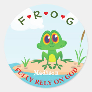 Gepersonaliseerd volledig vertrouwen op God Frog P Ronde Sticker