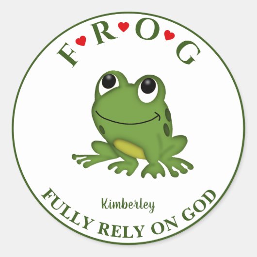 Gepersonaliseerd volledig vertrouwen op God Kikker Ronde Sticker (Voorkant)