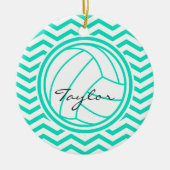 Gepersonaliseerd volleybal; Aqua Green Chevron Keramisch Ornament (Voorkant)