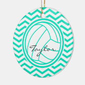 Gepersonaliseerd volleybal; Aqua Green Chevron Keramisch Ornament (Links)