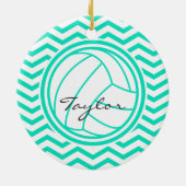 Gepersonaliseerd volleybal; Aqua Green Chevron Keramisch Ornament (Achterkant)