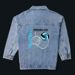 Gepersonaliseerd volleybal - Baby Blauw Denim Jacket<br><div class="desc">Jean Jacket met baby blauw volleybal ontwerp en een gebied om jouw tekst en nummer toe te voegen. Dit product is 100% . Afbeeldingen en / of tekst kunnen worden toegevoegd, verwijderd, verplaatst, vergroot of verkleind, veranderd rond, geroteerd, etc... .99% van mijn design in mijn winkel worden gedaan in lagen....</div>