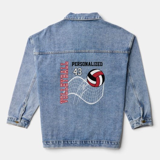 Gepersonaliseerd volleybal - rood denim jacket (Achterkant)