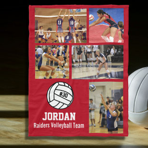 Gepersonaliseerd Volleyball 5 Foto Collage Name Te Fleece Deken