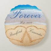 Gepersonaliseerd Voor Altijd | Harten in Zand Trou Rond Kussen (Voorkant)