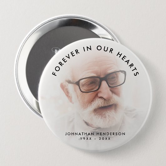 Gepersonaliseerd voor altijd in onze harten Foto M Ronde Button 4,0 Cm (Voorkant /achterkant)