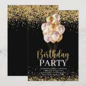 Gepersonaliseerd voor Birthday Party Gold en Black Kaart (Voorkant / Achterkant)