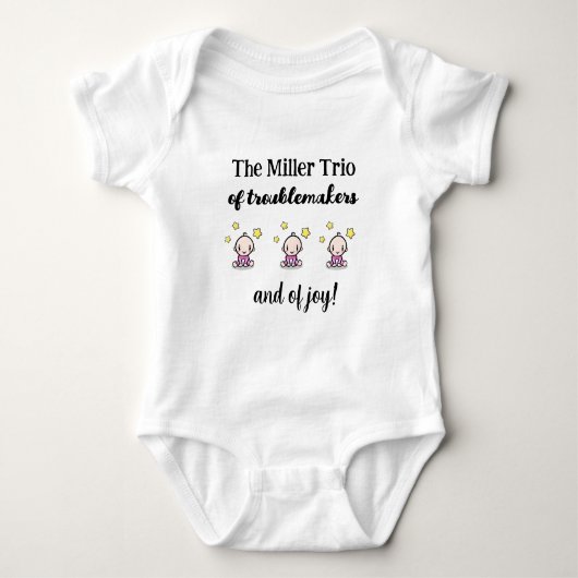 Gepersonaliseerd voor drieling meisjes, trio, cade romper (Voorkant)