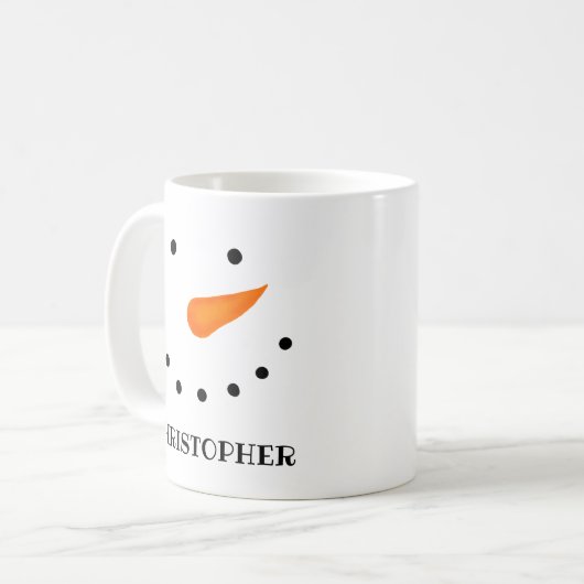 Gepersonaliseerd {voor lange namen} Snowman Koffiemok (Voorkant links)