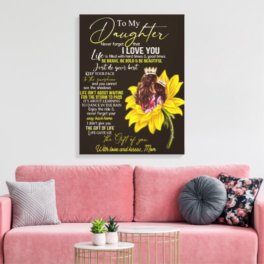 Gepersonaliseerd voor mijn dochter-liefde van mama canvas afdruk (Insitu (Woonkamer))