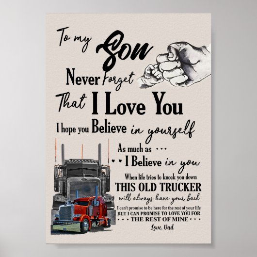 Gepersonaliseerd voor mijn zoon Trucker Poster van (Voorkant)