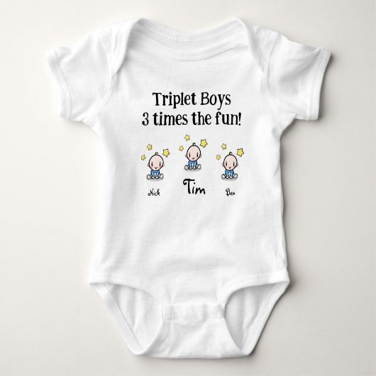 Gepersonaliseerd voor triplets, 3 jongens, cadeau  romper (Voorkant)