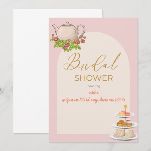 Gepersonaliseerd vrijgezellenfeest Tea Party Kaart (Voorkant / Achterkant)