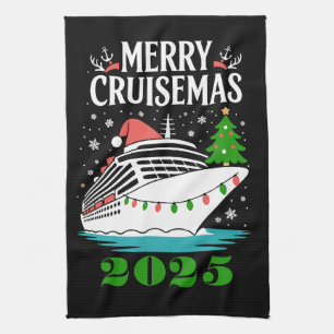Gepersonaliseerd vrolijk Cruisemas cruiseschip fam Theedoek