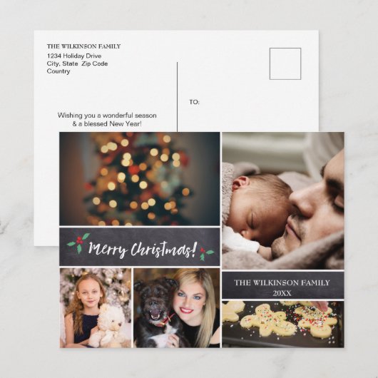 Gepersonaliseerd, vrolijk kerstfeest, alkboard, fo feestdagenkaart (Voorkant / Achterkant)