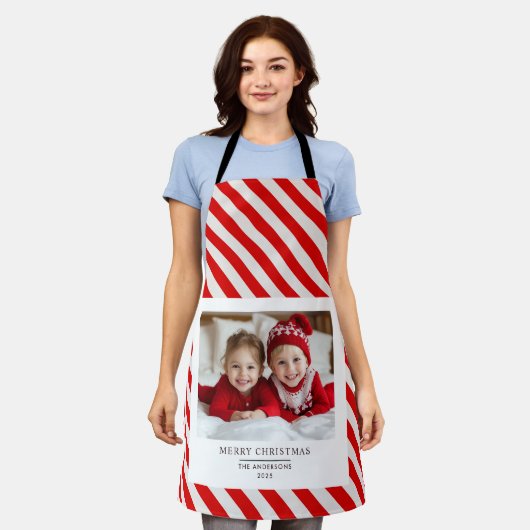 Gepersonaliseerd vrolijk kerstfeest Schort met fot (Gedragen)