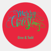 Gepersonaliseerd vrolijk kerstscript ronde sticker (Voorkant)