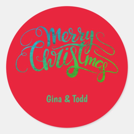 Gepersonaliseerd vrolijk kerstscript ronde sticker (Voorkant)