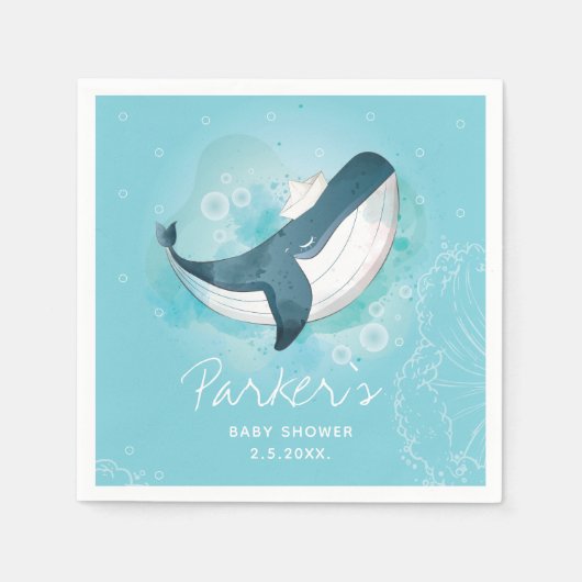 Gepersonaliseerd walvis Baby shower Servet (Voorkant)