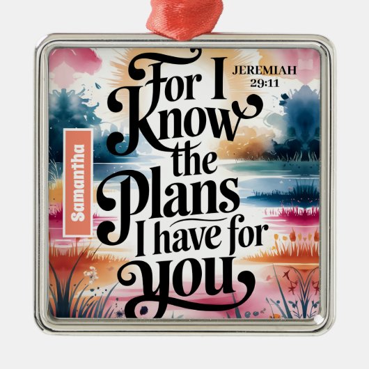 Gepersonaliseerd want ik ken de plannen Christelij Metalen Ornament (Voorkant)