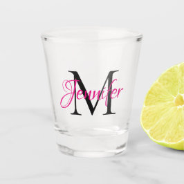 Gepersonaliseerd warm roze en zwart monogram shot glas