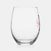 Gepersonaliseerd warm roze en zwart monogram wijnglas zonder voet (Rechts)