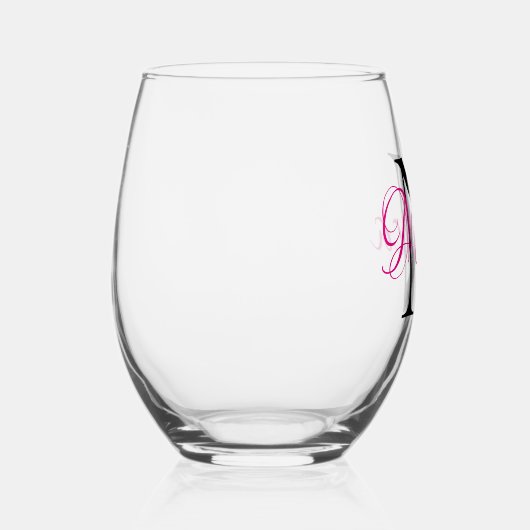 Gepersonaliseerd warm roze en zwart monogram wijnglas zonder voet (Rechts)