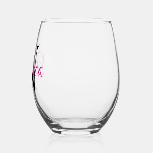 Gepersonaliseerd warm roze en zwart monogram wijnglas zonder voet (Links)