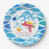 Gepersonaliseerd Water Pistool Zomer Meisje Verjaa Papieren Bordje (Voorkant)
