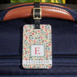 Gepersonaliseerd Waterverf Bloemen Groen Roze Bloe Bagagelabel