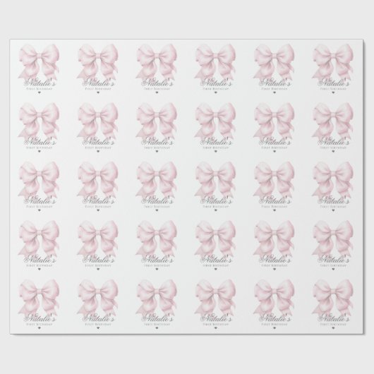 Gepersonaliseerd Waterverf Dusty Pink Bow 1st Birt Cadeaupapier (Vlak)