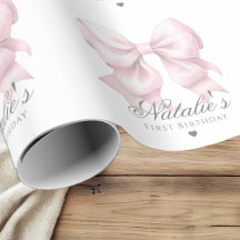 Gepersonaliseerd Waterverf Dusty Pink Bow 1st Birt