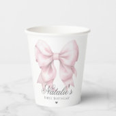 Gepersonaliseerd Waterverf Dusty Pink Bow 1st Birt Papieren Bekers (Voorkant)