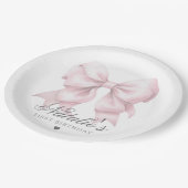 Gepersonaliseerd Waterverf Dusty Pink Bow 1st Birt Papieren Bordje (Gekanteld)