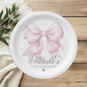 Gepersonaliseerd Waterverf Dusty Pink Bow 1st Birt Papieren Bordje
