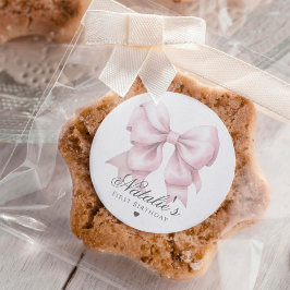 Gepersonaliseerd Waterverf Dusty Pink Bow 1st Birt Ronde Sticker