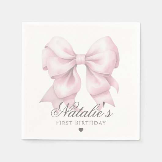 Gepersonaliseerd Waterverf Dusty Pink Bow 1st Birt Servet (Voorkant)
