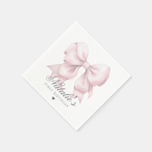 Gepersonaliseerd Waterverf Dusty Pink Bow 1st Birt Servet (Hoek)