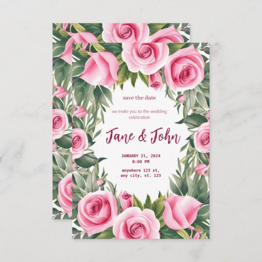[Gepersonaliseerd] Waterverf Roos bruiloft uitnodi Kaart (Voorkant / Achterkant)