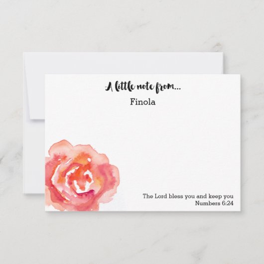 Gepersonaliseerd | Waterverf Roos Scriptnotitie Kaart (Voorkant)