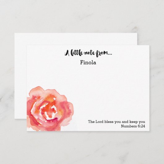 Gepersonaliseerd | Waterverf Roos Scriptnotitie Kaart (Voorkant / Achterkant)